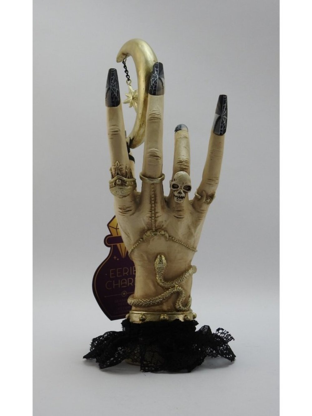 New Eerie Charm Witch Hand Crescent Moon Halloween Decor 10" Gothic Figure - Picture 3 of 9